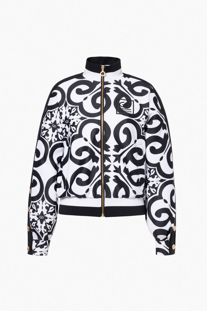 Goldbergh Solara Track jacket met zwart-wit tegelprint vooraanzicht sportshop pier