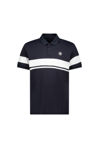 Donkerblauwe Airforce Rafa sportpolo voor heren met witte strepen op kraag en mouw