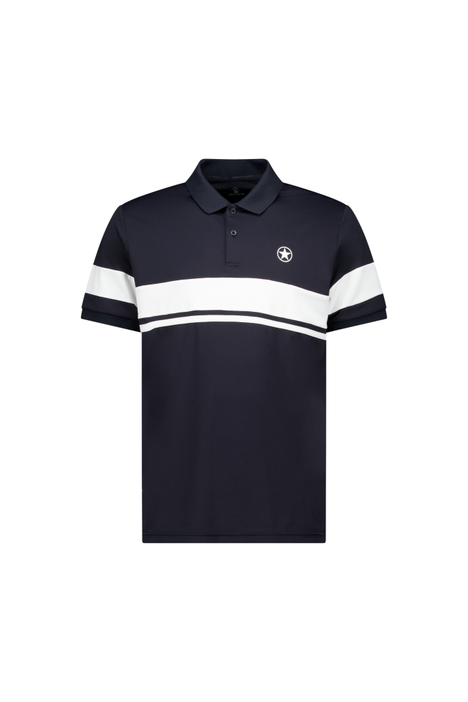 Donkerblauwe Airforce Rafa sportpolo voor heren met witte strepen op kraag en mouw