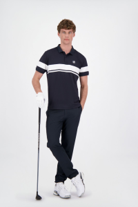 Donkerblauwe Airforce Rafa sportpolo voor heren met witte strepen op kraag en mouw