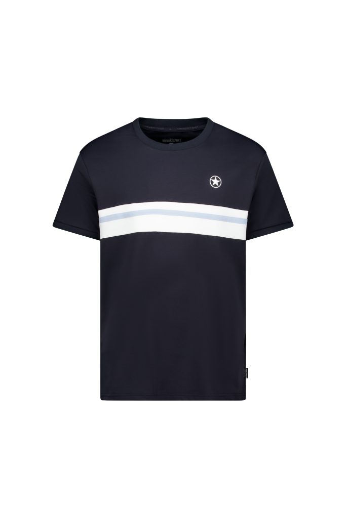 Donkerblauw Airforce Nova Stripe sportshirt voor heren met witte strepen op de mouw