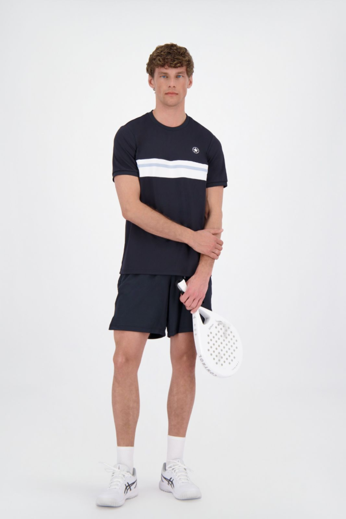 Donkerblauw Airforce Nova Stripe sportshirt voor heren met witte strepen op de mouw