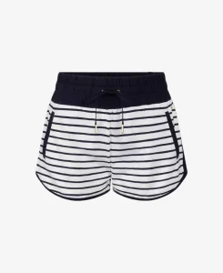 Donkerblauwe sportshort met witte strepen op de tailleband van House of Gravity