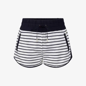 Donkerblauwe sportshort met witte strepen op de tailleband van House of Gravity