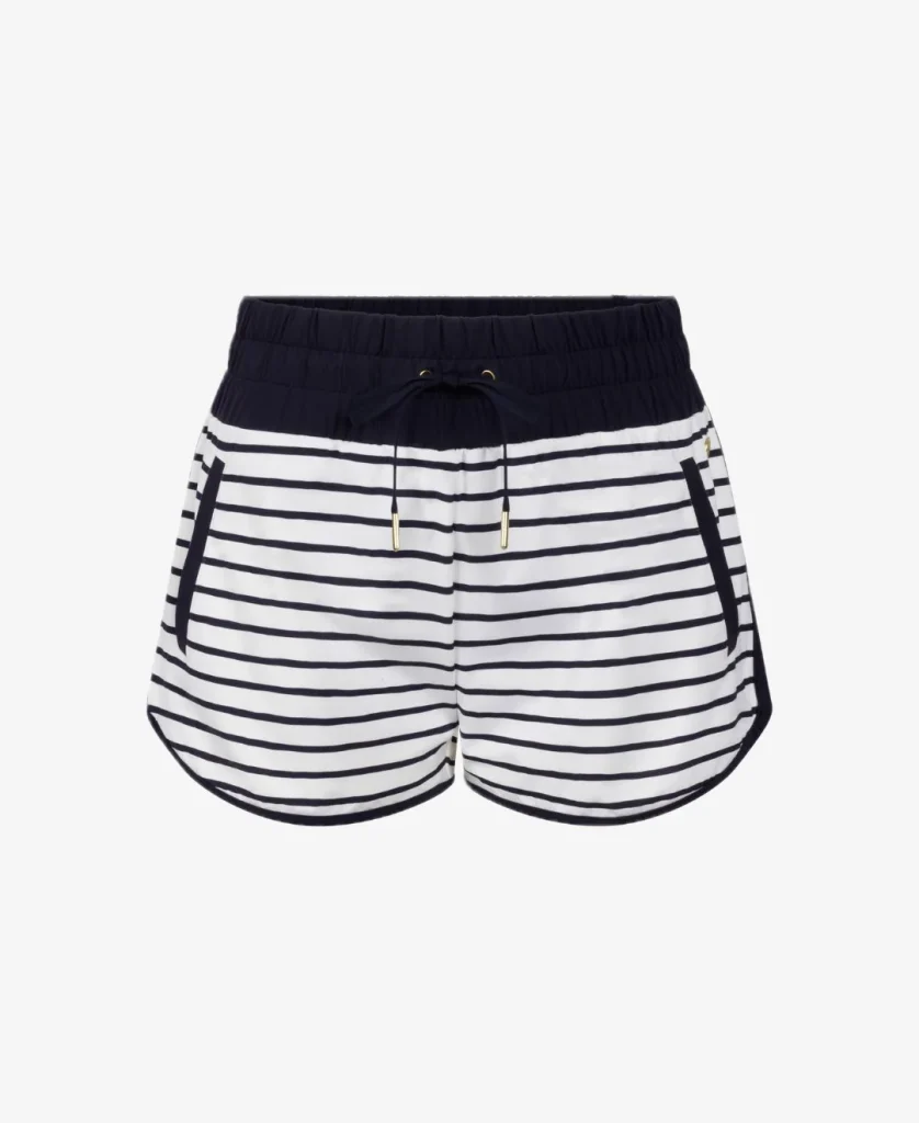 Donkerblauwe sportshort met witte strepen op de tailleband van House of Gravity