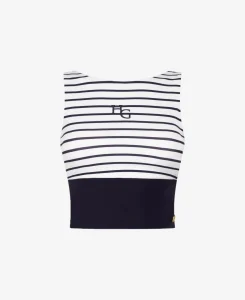 Donkerblauwe sportieve crop top met witte strepen van House of Gravity