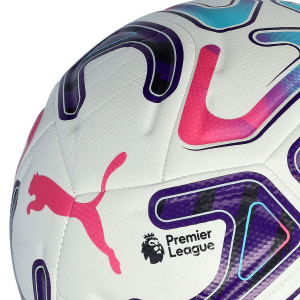 Wit met multicolor PUMA Stellar Cup Premier League Reactivity voetbal met officieel Premier League logo en PUMA cat logo.