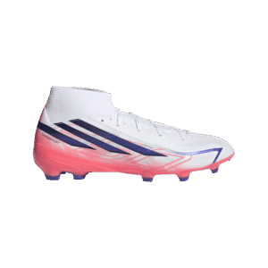 adidas F50 League Mid FG paars neongeel (art. IH7090) voetbalschoenen met mid-cut boord.