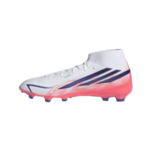 adidas F50 League Mid FG paars neongeel (art. IH7090) voetbalschoenen met mid-cut boord.