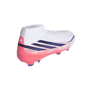 adidas F50 League Mid FG paars neongeel (art. IH7090) voetbalschoenen met mid-cut boord.