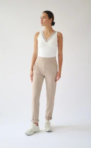 House of Gravity Rib V-Tank Top dames in White Rib Sand Stone sporttop