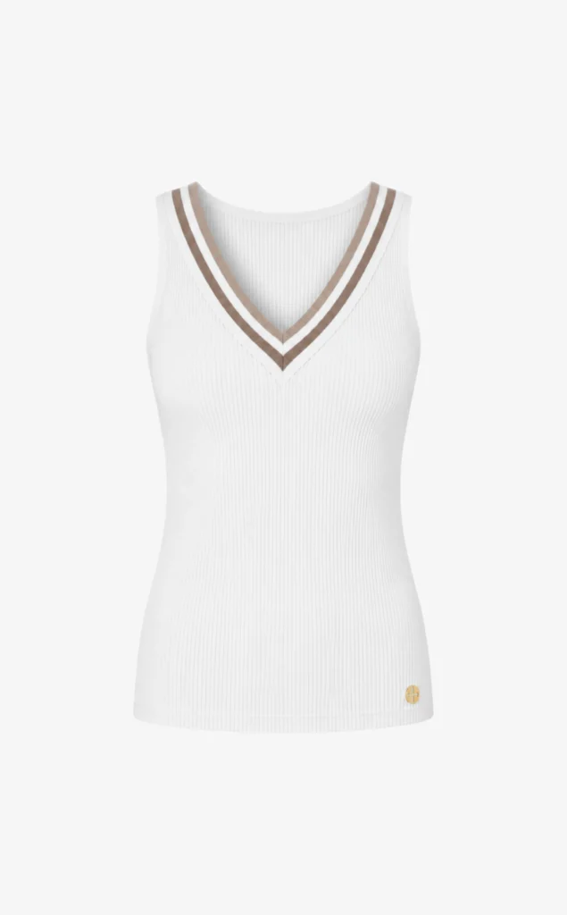 House of Gravity Rib V-Tank Top dames in White Rib Sand Stone sporttop