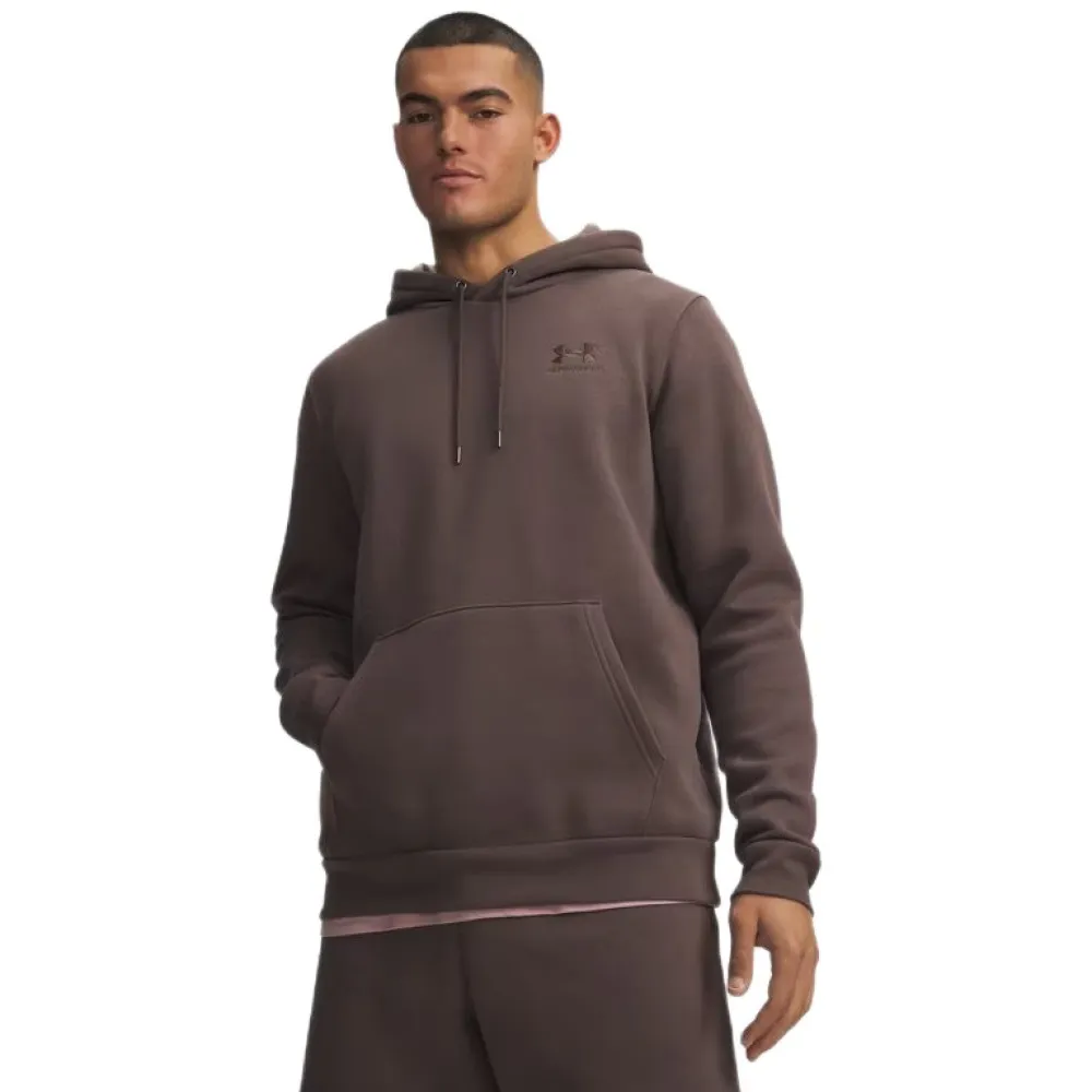 Under Armour Icon Fleece heren hoodie bruin met capuchon vooraanzicht