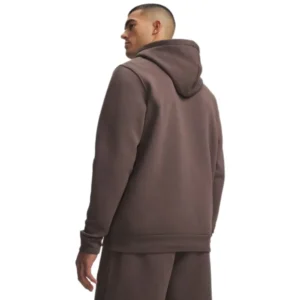 Under Armour Icon Fleece heren hoodie bruin met capuchon vooraanzicht