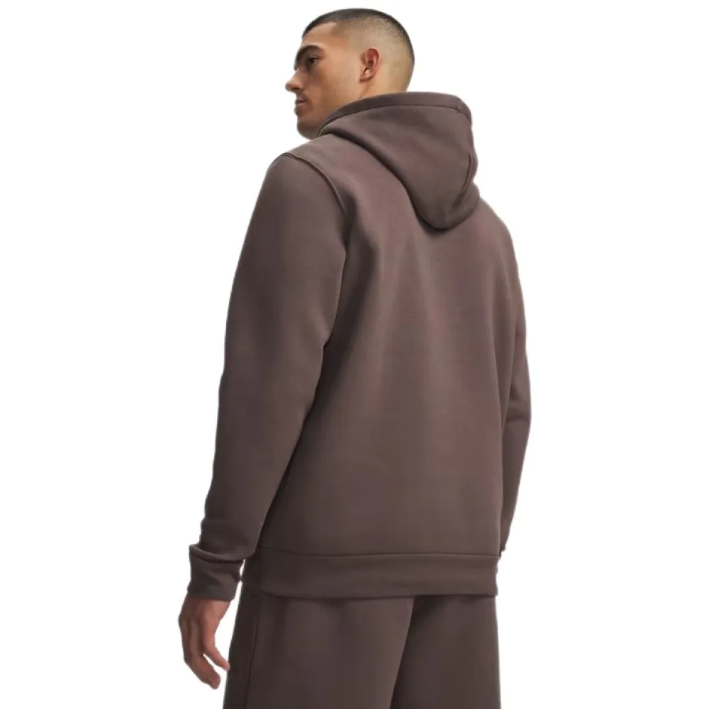 Under Armour Icon Fleece heren hoodie bruin met capuchon vooraanzicht