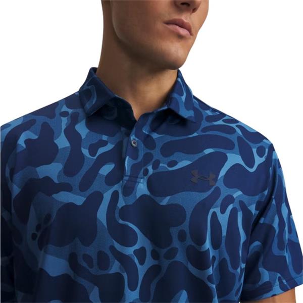 Under Armour Matchplay Printed heren golfpolo donkerblauw met korte mouwen vooraanzicht
