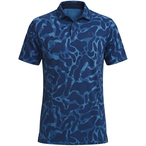 Under Armour Matchplay Printed heren golfpolo donkerblauw met korte mouwen vooraanzicht