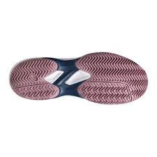 Zijaanzicht van de witte Asics Game FF Clay/OC dames tennisschoen met details.