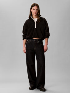 Calvin Klein Sherpa 1/4 Zip dames fleece sweater in zwart met kortere ritssluiting, opstaande kraag en subtiel logo