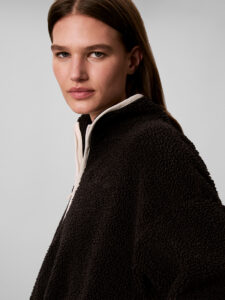 Calvin Klein Sherpa 1/4 Zip dames fleece sweater in zwart met kortere ritssluiting, opstaande kraag en subtiel logo