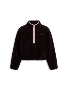 Calvin Klein Sherpa 1/4 Zip dames fleece sweater in zwart met kortere ritssluiting, opstaande kraag en subtiel logo