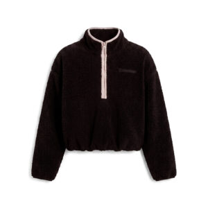 Calvin Klein Sherpa 1/4 Zip dames fleece sweater in zwart met kortere ritssluiting, opstaande kraag en subtiel logo