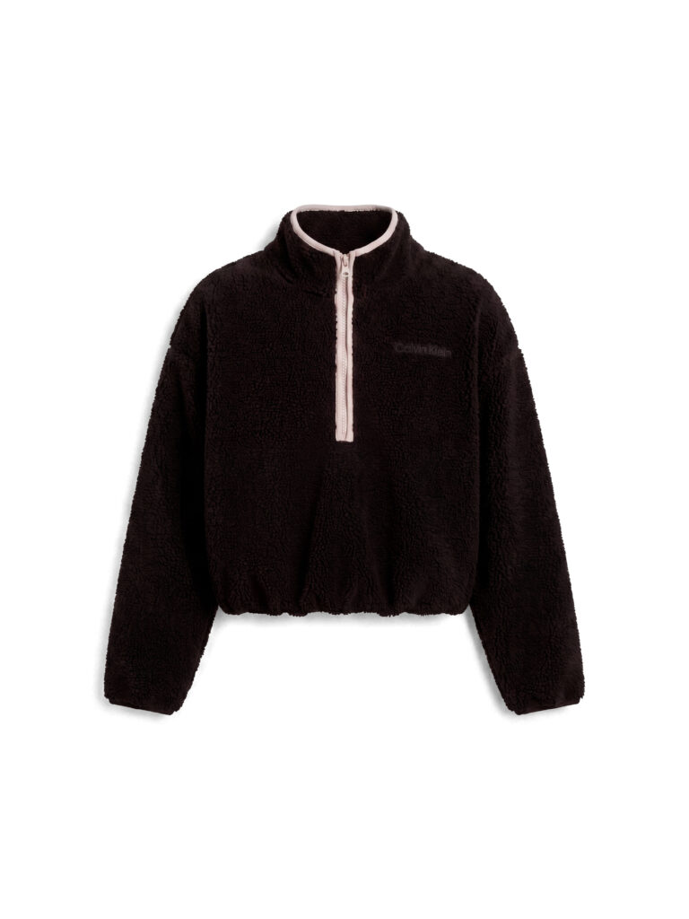 Calvin Klein Sherpa 1/4 Zip dames fleece sweater in zwart met kortere ritssluiting, opstaande kraag en subtiel logo
