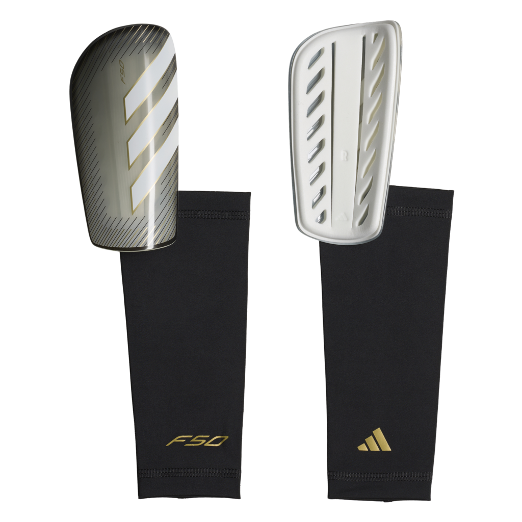 adidas F50 League scheenbeschermers KV9011 in carbon grijs met zwarte compressiekousen
