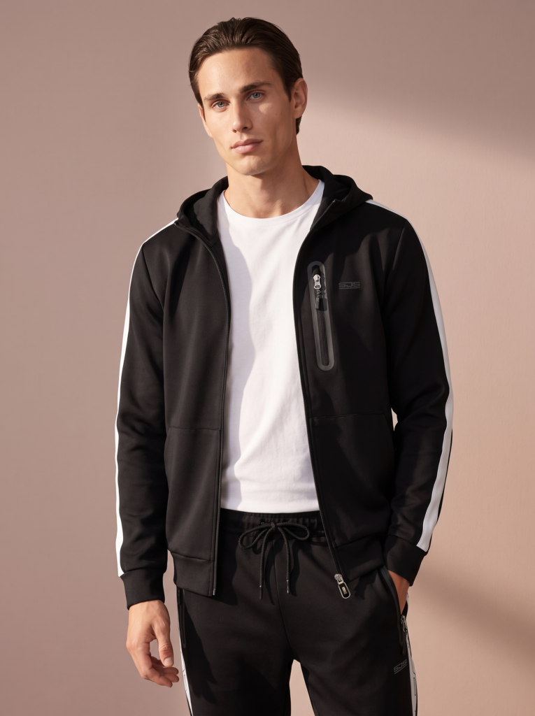 Sjeng Sports Men's Hooded Jacket Memphis B001 heren vest in het zwart met doorlopende rits en capuchon