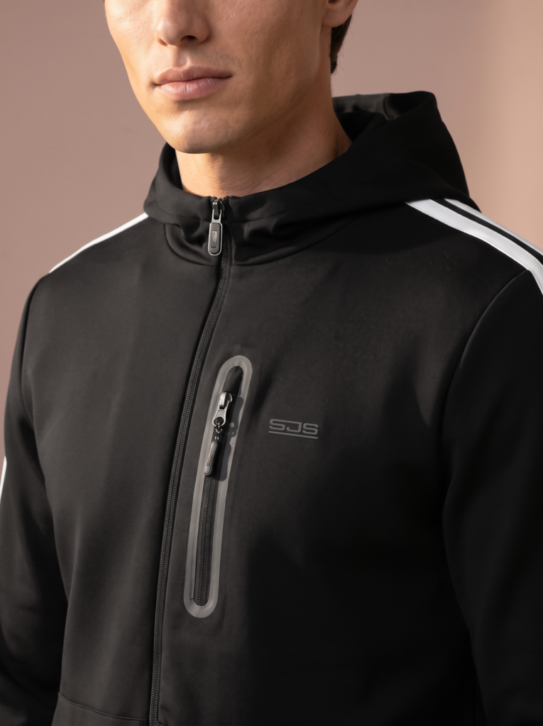 Sjeng Sports Men's Hooded Jacket Memphis B001 heren vest in het zwart met doorlopende rits en capuchon