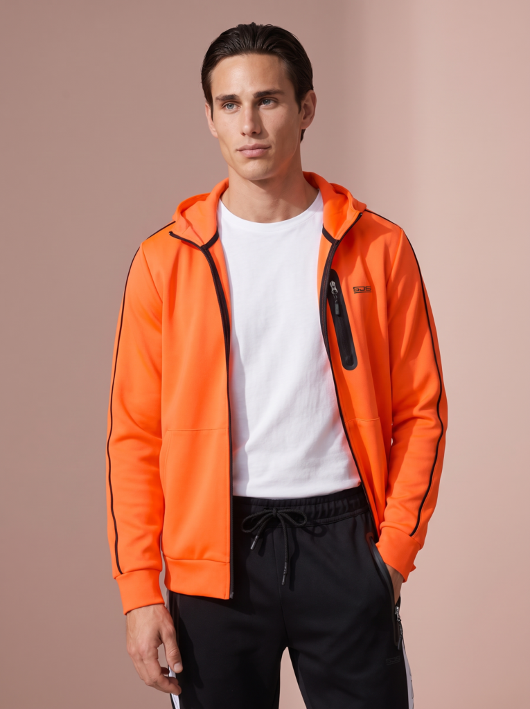 Sjeng Sports Men's Hooded Jacket Memphis O026 heren vest in het oranje met doorlopende rits en capuchon