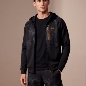 Sjeng Sports Men's Jacket Mike B001 heren sportvest in het zwart met doorlopende ritssluiting en capuchon