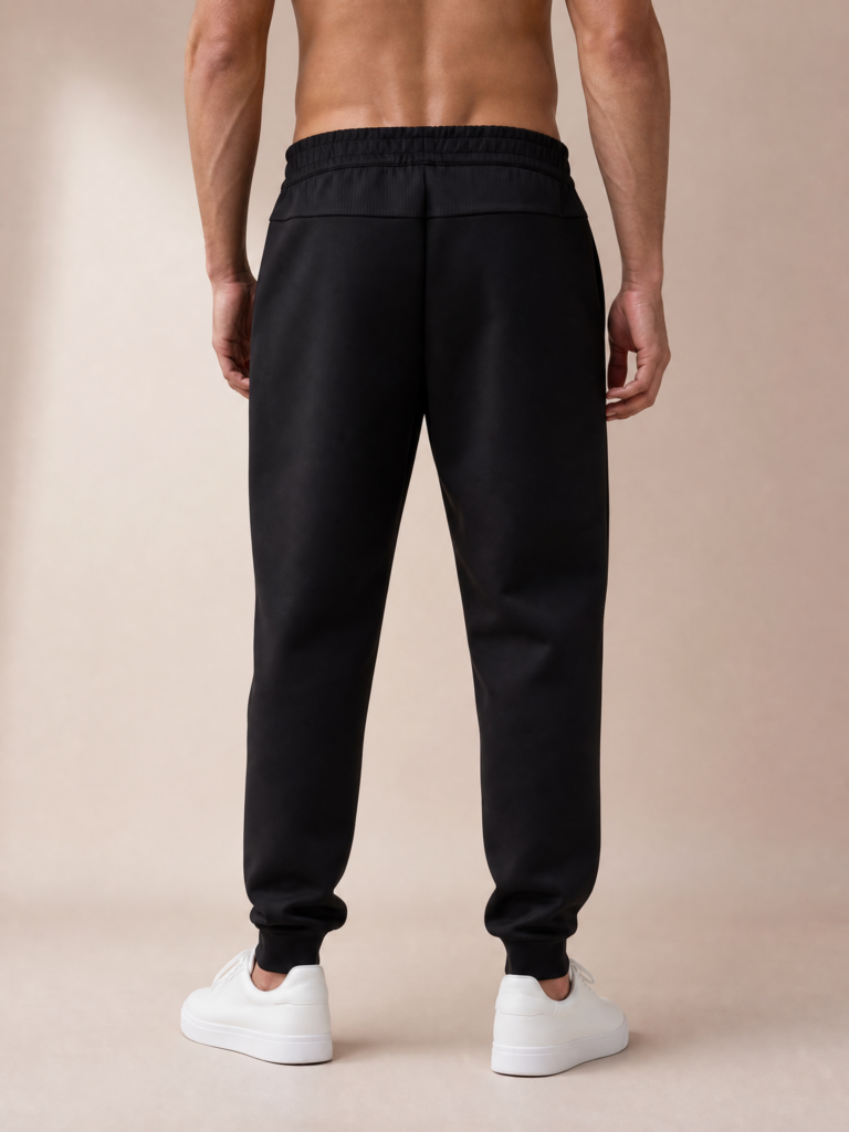 Sjeng Sports Men's Pant Orhan B001 heren trainingsbroek in het zwart met oranje details met zakken en een strakke afwerking