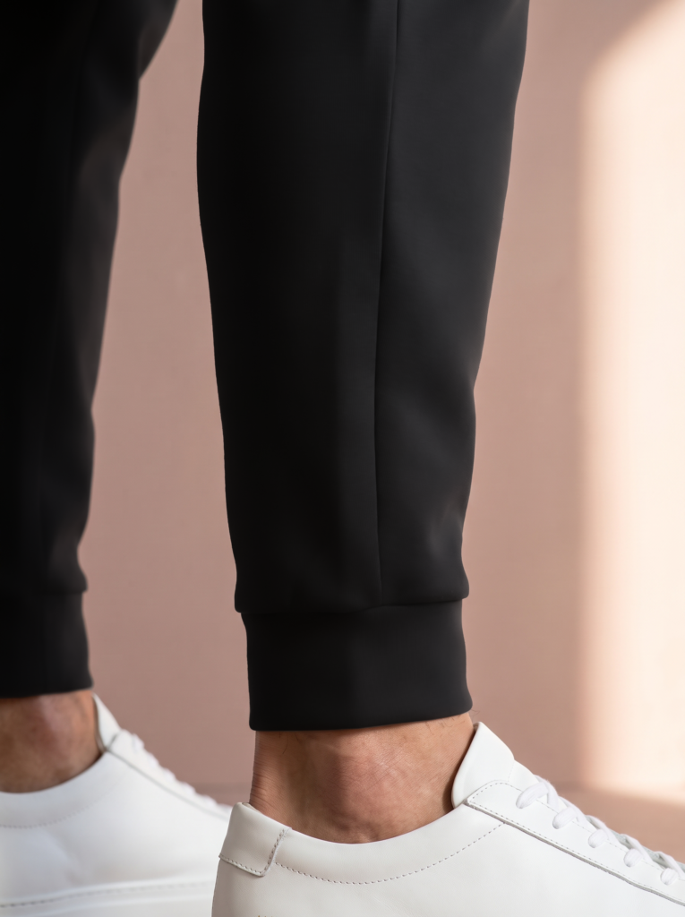 Sjeng Sports Men's Pant Orhan B001 heren trainingsbroek in het zwart met oranje details met zakken en een strakke afwerking