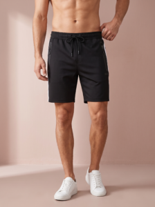 Sjeng Sports Men's Short Pasquale B001 heren sportshort in het zwart met elastische tailleband en diepe zakken