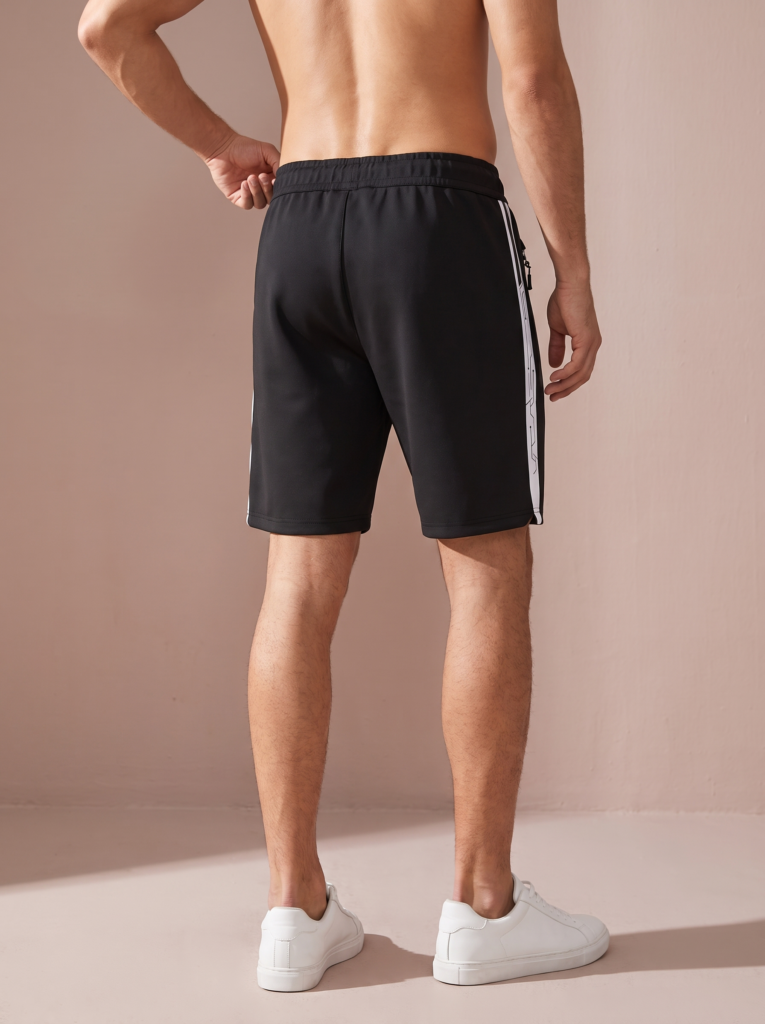 Sjeng Sports Men's Short Pasquale B001 heren sportshort in het zwart met elastische tailleband en diepe zakken