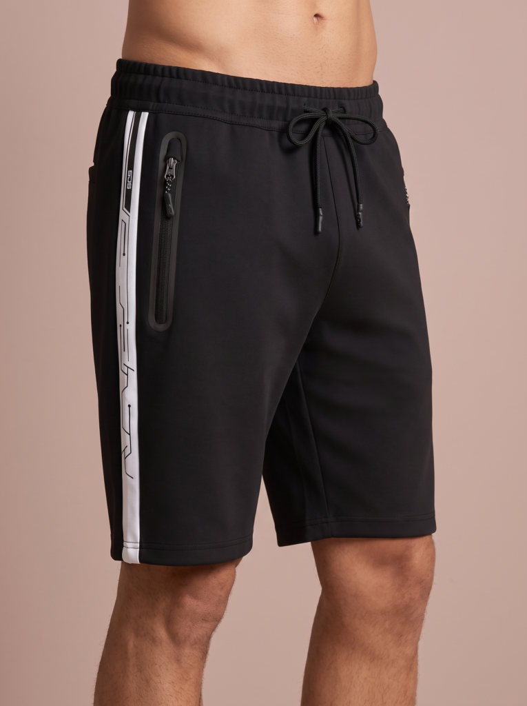 Sjeng Sports Men's Short Pasquale B001 heren sportshort in het zwart met elastische tailleband en diepe zakken
