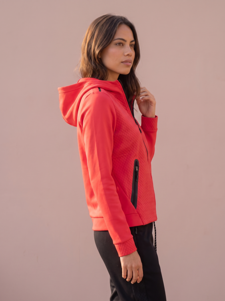 Sjeng Sports Lady Hooded Jacket Rotonda dames vest met doorlopende ritssluiting, capuchon en vrouwelijke getailleerde pasvorm