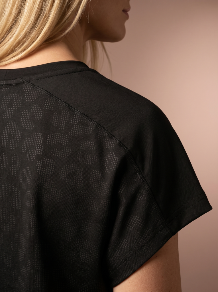 Sjeng Sports Lady Tee Spice B001 dames sportshirt in het zwart met korte mouwen en elegante halslijn