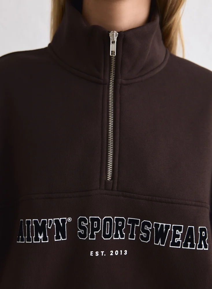 Aim'n Varsity Sweat Half Zip trui voor dames in het bruin