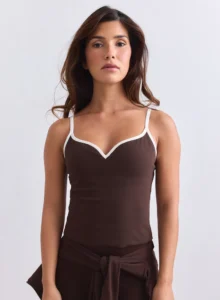 Aim'n Chocolate Sense Contour Singlet 26041554-147 dames top in de kleur Chocolate bruin met figuurvolgende contourlijnen