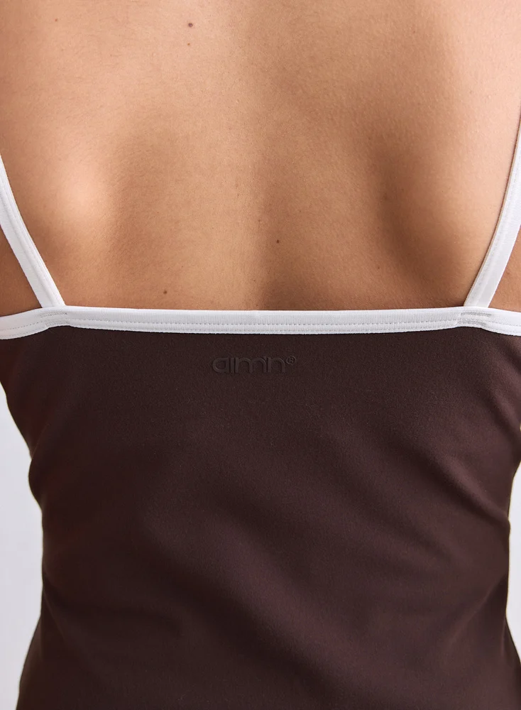 Aim'n Chocolate Sense Contour Singlet 26041554-147 dames top in de kleur Chocolate bruin met figuurvolgende contourlijnen