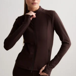 Aim'n Chocolate Sense Zip Jacket 25010696-147 dames sportjasje in de kleur Chocolate bruin met volledige ritssluiting