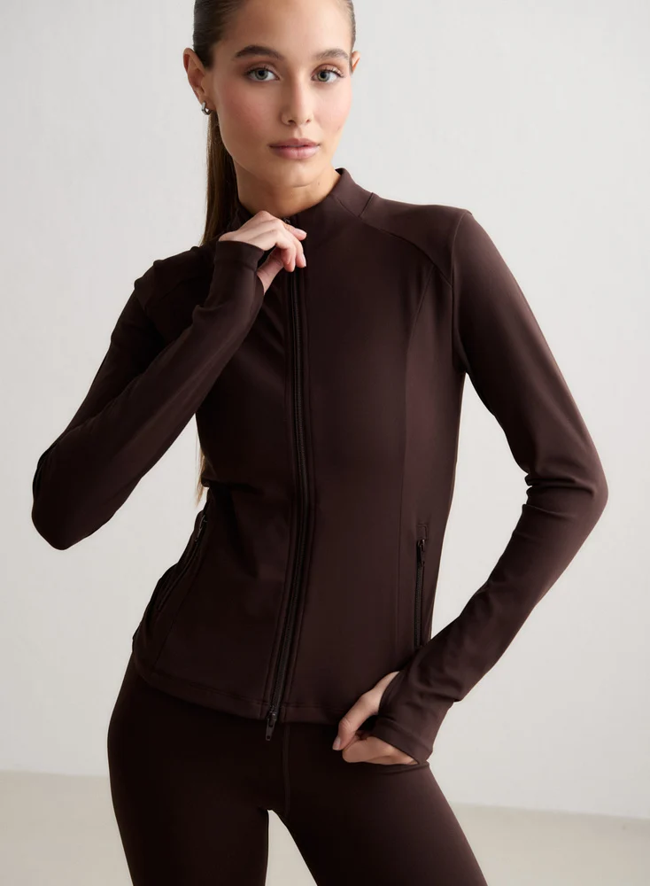 Aim'n Chocolate Sense Zip Jacket 25010696-147 dames sportjasje in de kleur Chocolate bruin met volledige ritssluiting