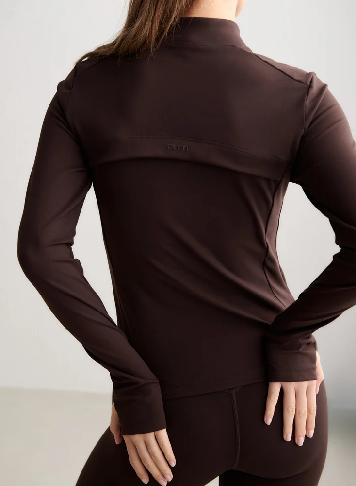 Aim'n Chocolate Sense Zip Jacket 25010696-147 dames sportjasje in de kleur Chocolate bruin met volledige ritssluiting