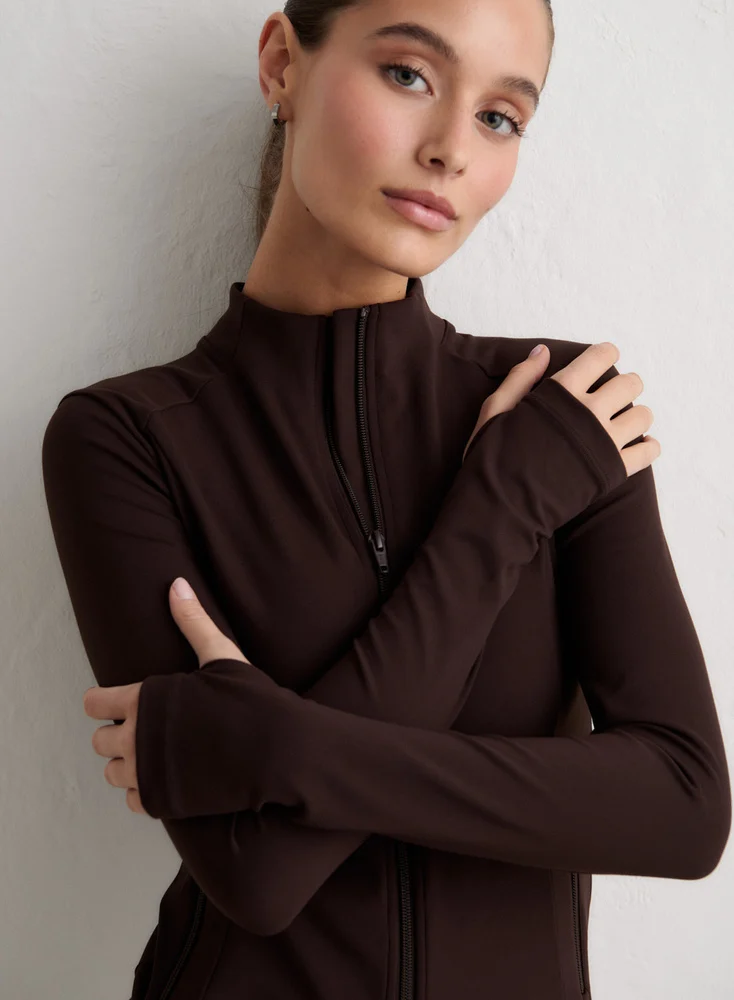 Aim'n Chocolate Sense Zip Jacket 25010696-147 dames sportjasje in de kleur Chocolate bruin met volledige ritssluiting