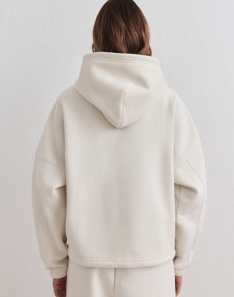 Aim'n Cream Varsity Sweat Zip Hood 26081529-050 dames vest met rits en capuchon in de kleur Cream crème met Varsity logo