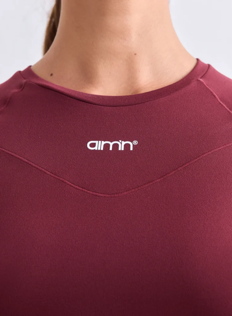 Aim'n Merlot Soft Basic Short Sleeve 21070028-187 dames t-shirt in de kleur Merlot bordeauxrood met korte mouwen