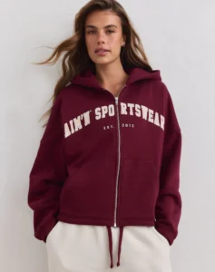 Aim'n Merlot Varsity Sweat Zip Hood 26081529-187 dames vest met rits en capuchon in de kleur Merlot bordeauxrood