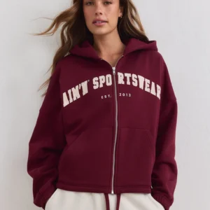 Aim'n Merlot Varsity Sweat Zip Hood 26081529-187 dames vest met rits en capuchon in de kleur Merlot bordeauxrood